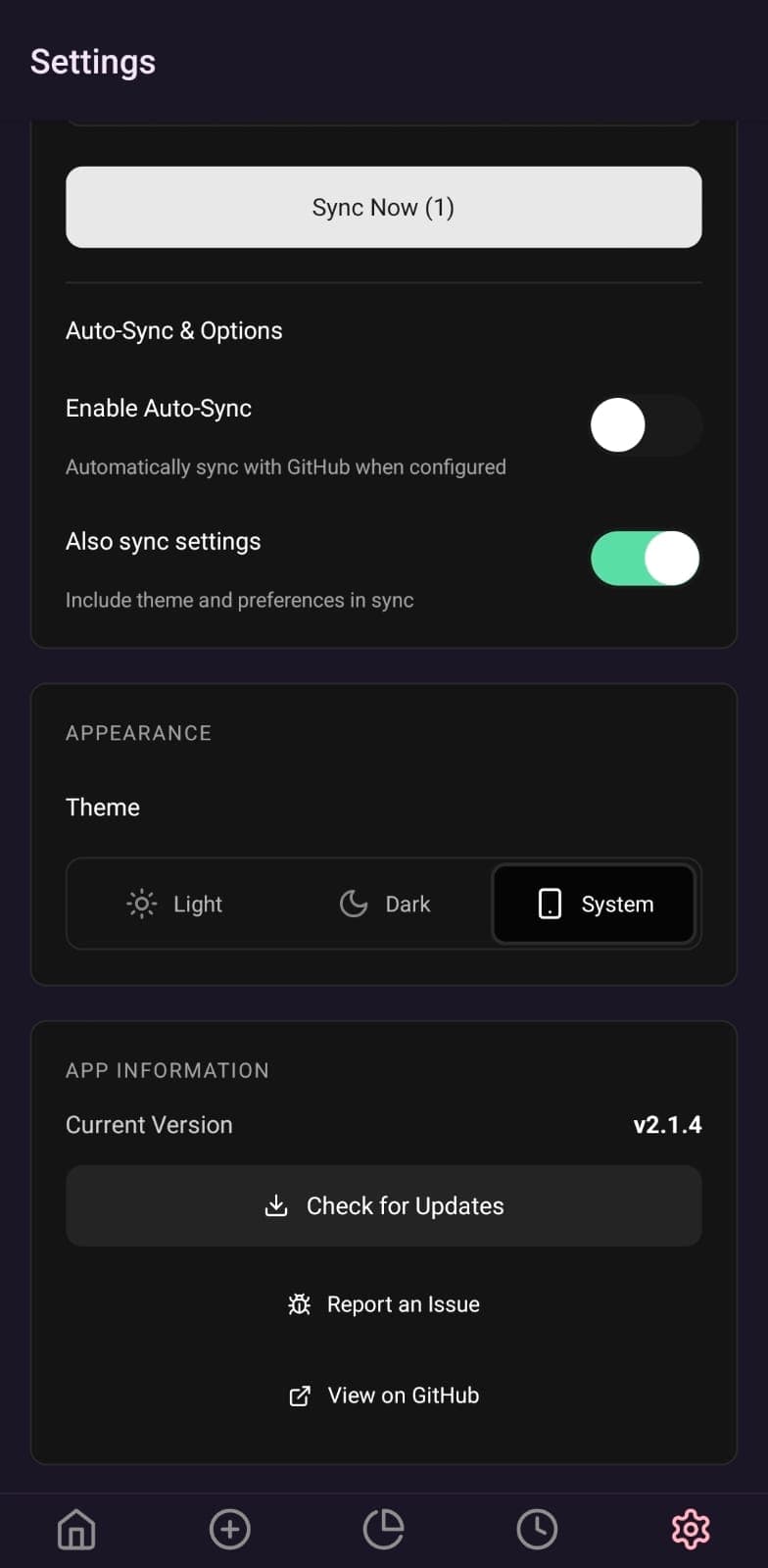 Expense Buddy settings auto-sync